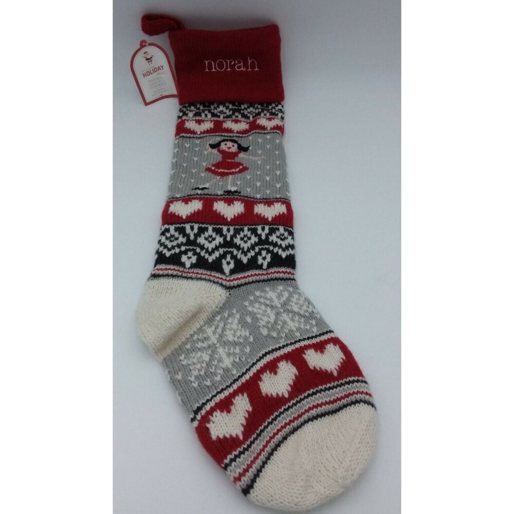Pottery Barn Kids norah Natural Fair Isle Ice Skating Wool Stocking Christmas